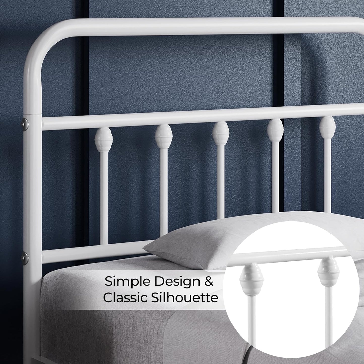 Classic Metal Platform Bed Frame Mattress Foundation with Victorian Style Iron-Art Headboard/Footboard/Under Bed Storage/No Box Spring Needed/Twin Size White