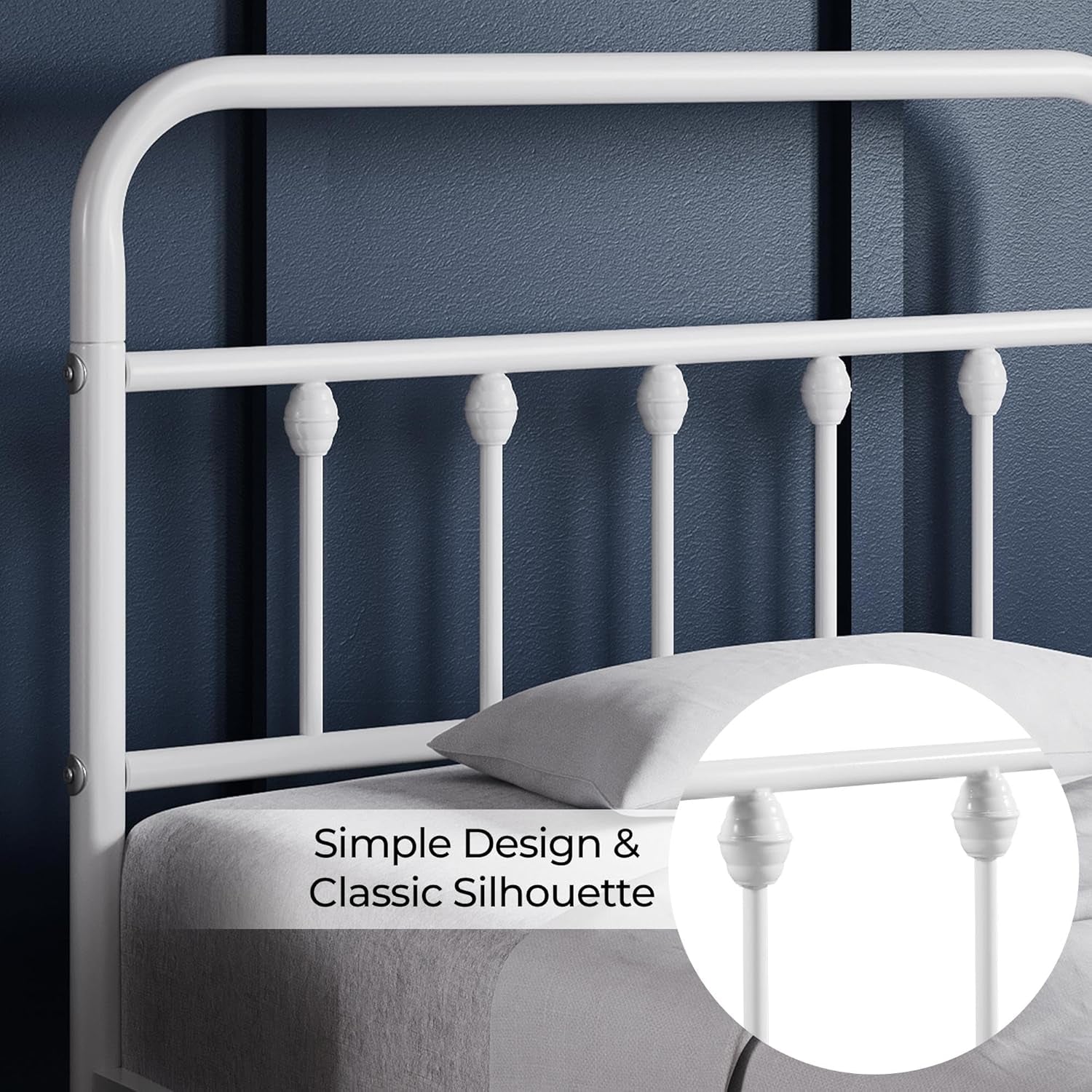 Classic Metal Platform Bed Frame Mattress Foundation with Victorian Style Iron-Art Headboard/Footboard/Under Bed Storage/No Box Spring Needed/Twin Size White