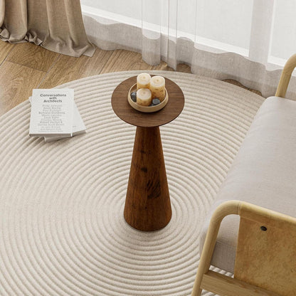 22.8” Tall round Martini End Table, Walnut – Solid Pine Wood Pedestal Accent Drink Stand with Tapered Base – Farmhouse Modern Furniture for Living Room, Bedroom & Small Spaces