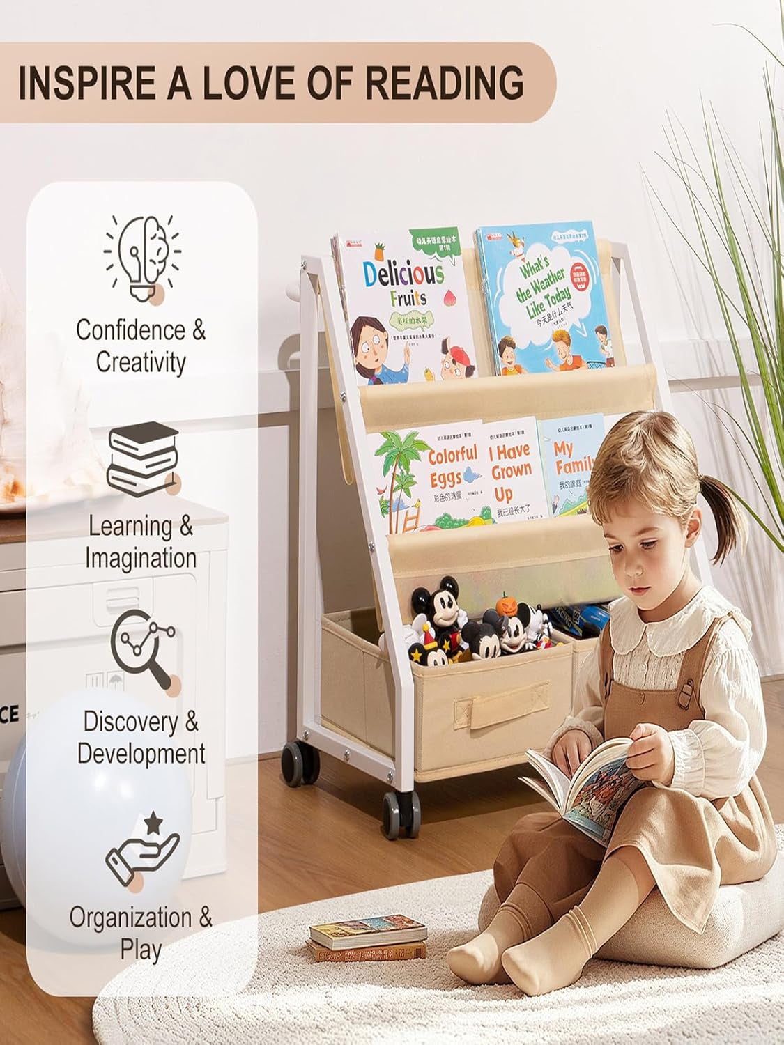 Kids Bookshelf Toy Storage - Children'S Book Shelf for Kids Rooms, Toddler Bookshelf Baby Bookcase for Nursery, Montessori Toy Organizer