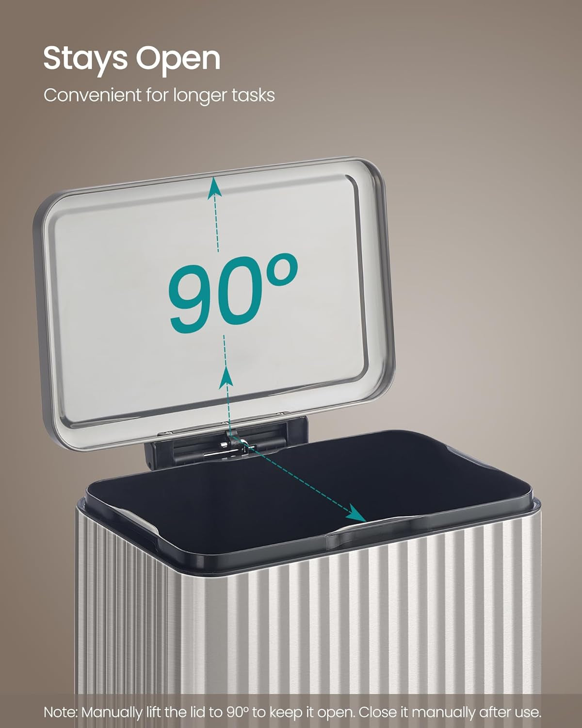 Trash Can, 13 Gallon (50 L) Garbage Can for Kitchen, with Lid, Pedal, and Removable Inner Bucket, Soft Close, Stainless Steel, 15 Trash Bags (Code K) Included, Metallic Silver ULTB586EZ01