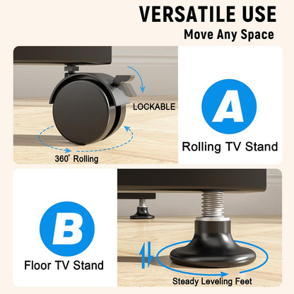 Mobile TV Cart Rolling TV Stand for 13-50 Inch Screens, Tilting and Rotating Mount, Portrait to Landscape, Height Adjustable Portable TV Stand with Wheels Holds up to 44Lbs Max VESA 200X200Mm