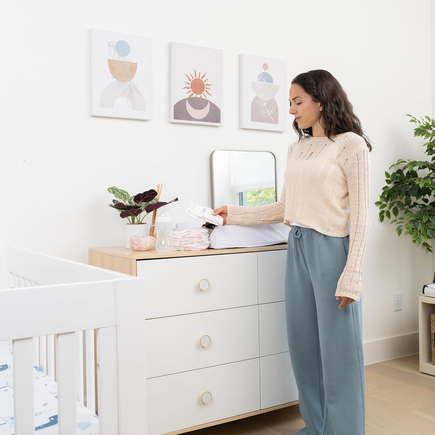 Baby Dresser for Nursery, Kids, and Bedroom – 6 Drawer White Wood Dresser with Solid Wood Legs, Storage for Clothes and Baby Essentials, White