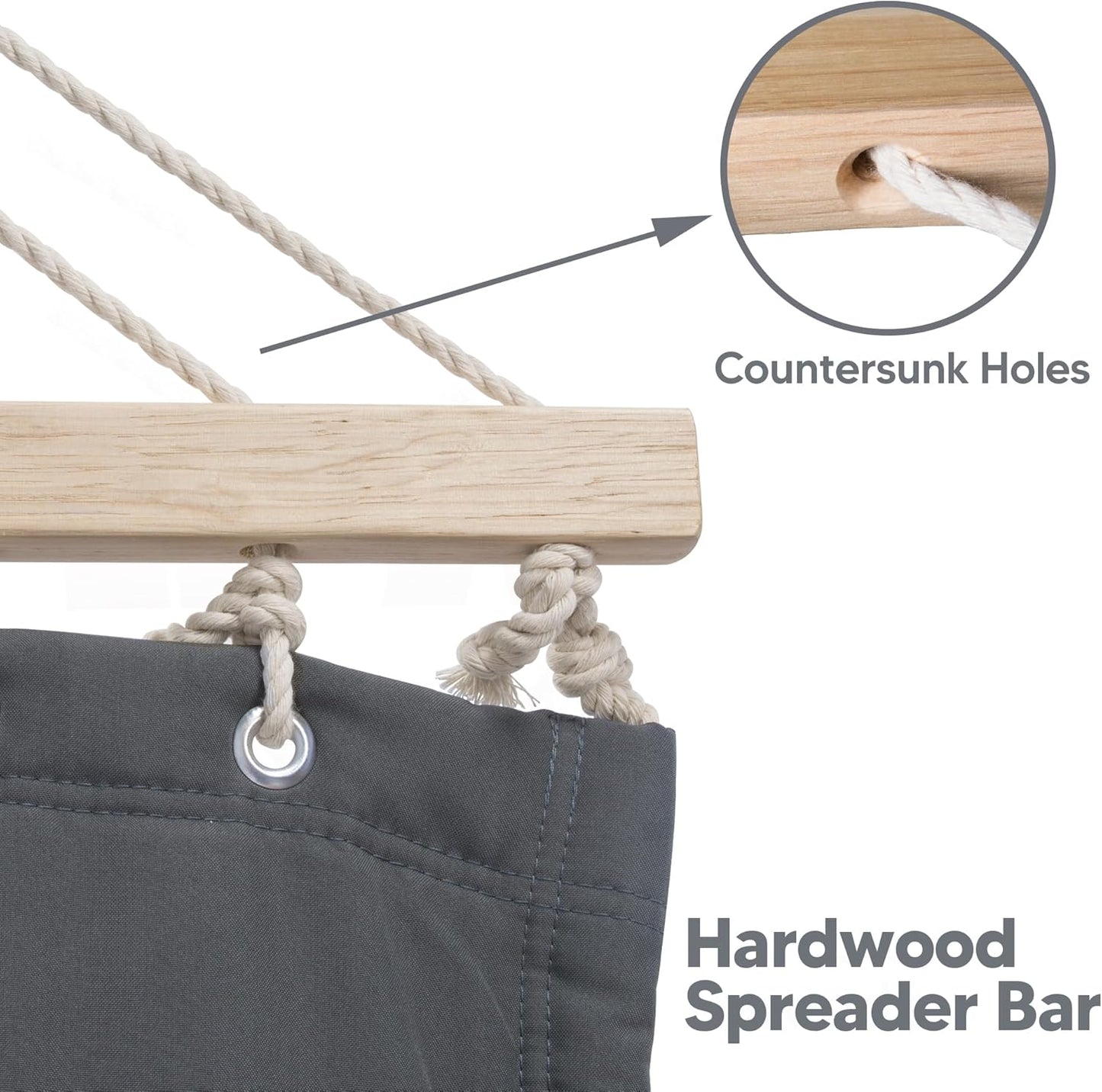 Portable Tree Hammock with Hardwood Spreader Bar, Extra Large Soft Pillow, Heavy Duty 2 Person Hammock for Indoor, Outdoor, Gray