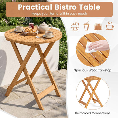 3Pcs Patio Bistro Set, Wood Folding Table Set, 2 Cushioned Chairs for Garden Yard, Outdoor Furniture round Table (Natural & Beige)