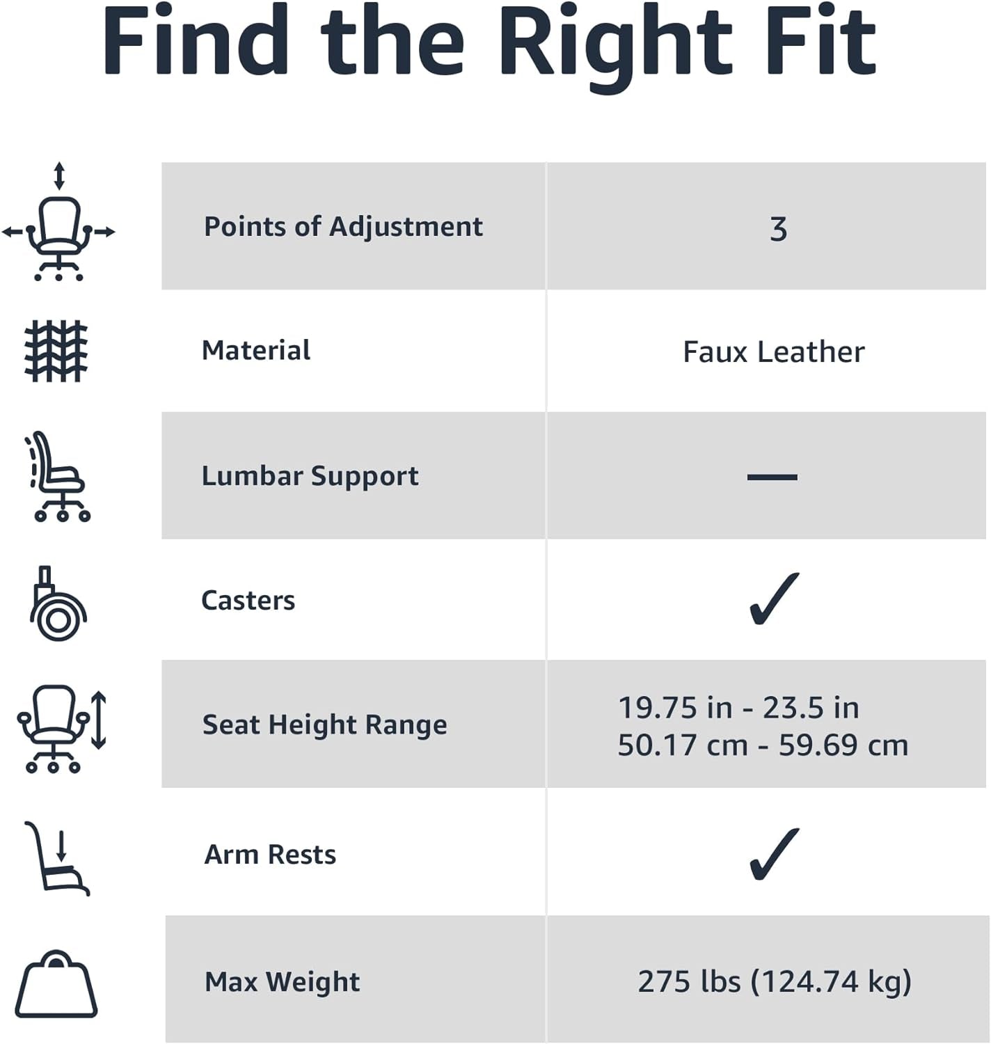Classic Puresoft PU Padded Mid-Back Height Adjustable Office Computer Desk Chair with Armrest, 25.75"D X 24.25"W X 42.25"H, Brown