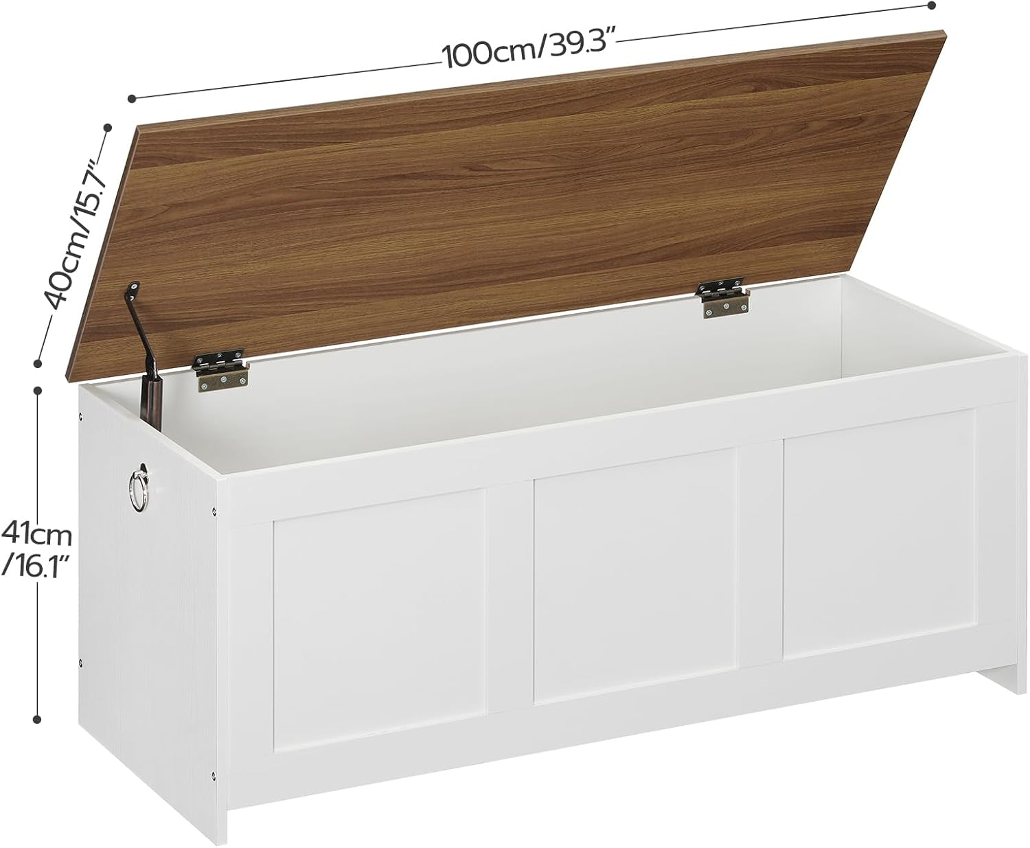Storage Bench, 39.3" Retro Wooden Storage Chest, Wooden Storage Trunk, Toy Chest with Lift Top, Multifunctional Entryway Organizer, for Entryway, Living Room, White and Walnut WH141CW01