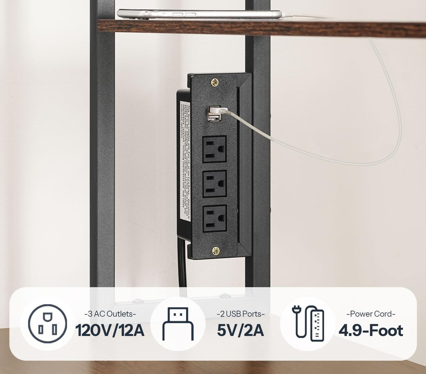 L Shaped Gaming Desk, 46 Inch Reversible Computer Desk with LED Light & Power Outlet, Office Desk with Storage Shelves & Drawer, for Home Office, Study, Rustic Brown and Black BF18UDDN01