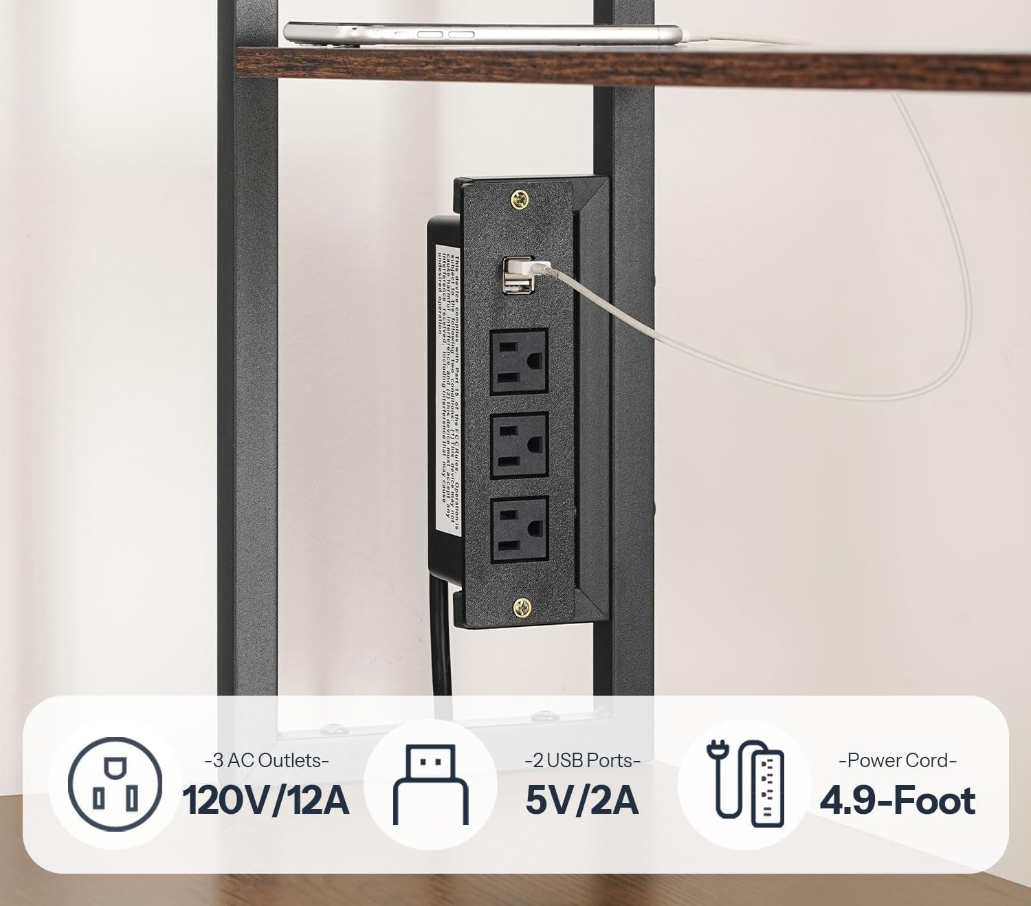 L Shaped Gaming Desk, 46 Inch Reversible Computer Desk with LED Light & Power Outlet, Office Desk with Storage Shelves & Drawer, for Home Office, Study, Rustic Brown and Black BF18UDDN01