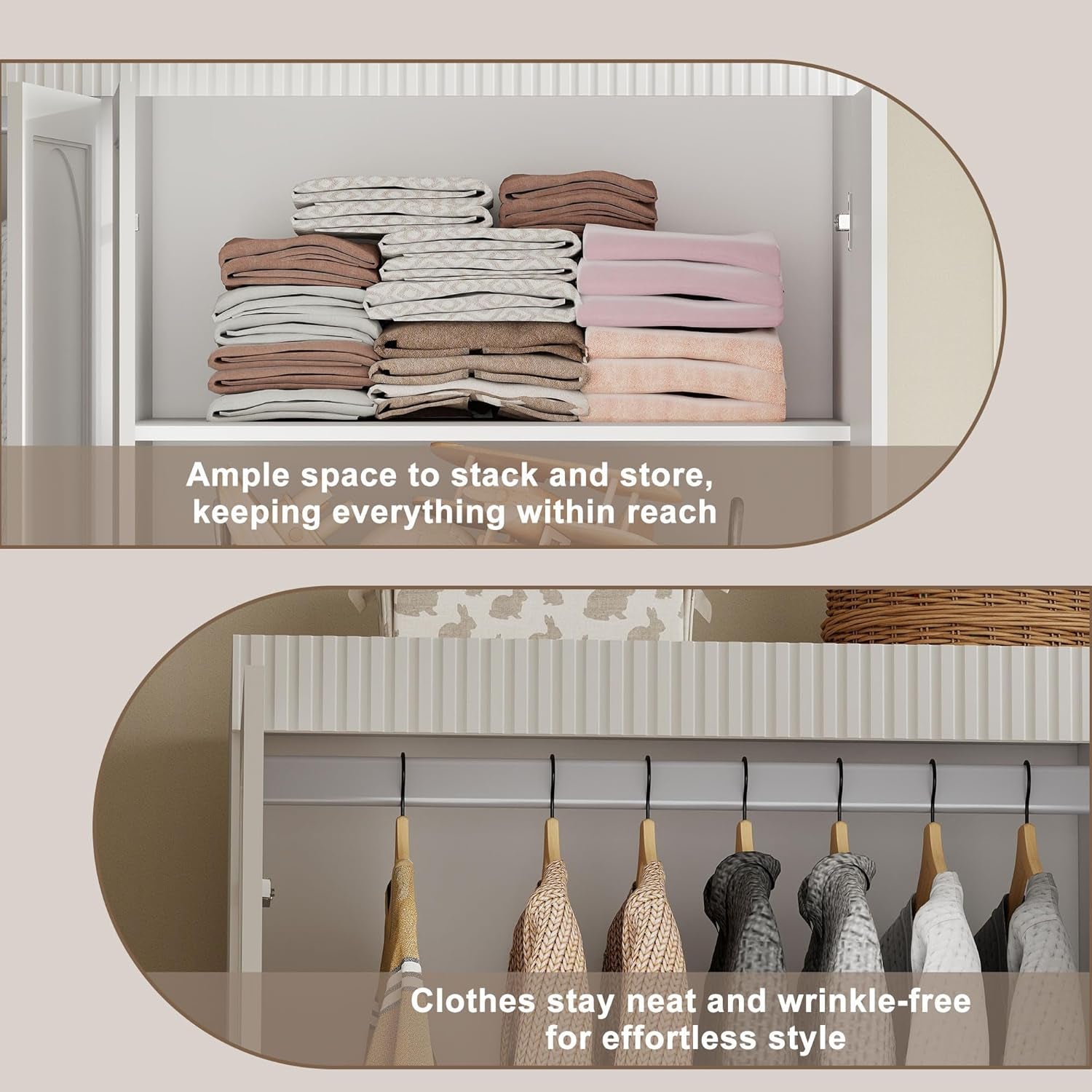 White Armoire Wardrobe Closet: 74" Large Wardrobe Closet with 4 Drawers, 4 Door Armoire Wardrobes for Hanging Clothes, Modern Wooden Closets for Bedroom (White)