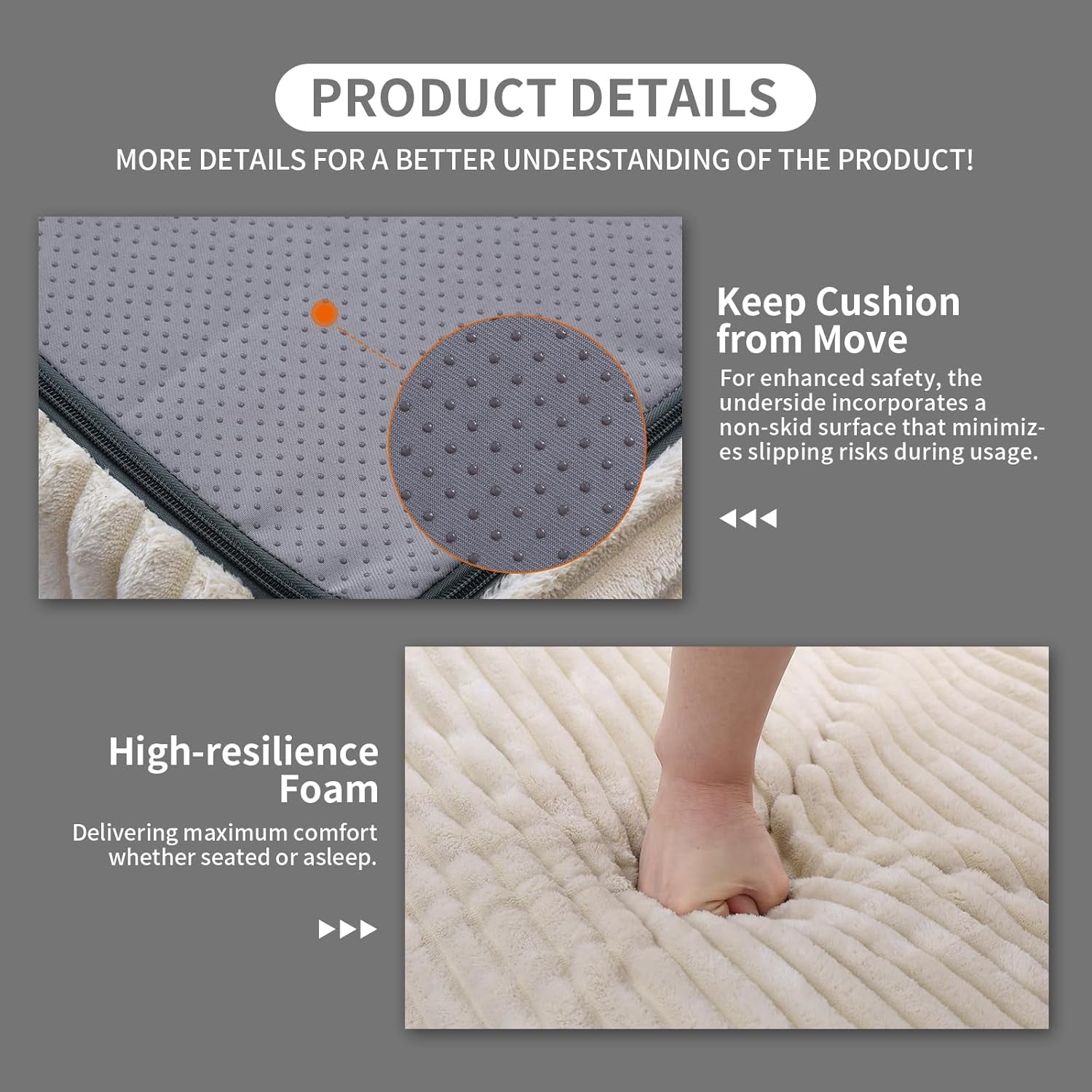 Corduroy Chaise Lounge Chair Couch Indoor Boneless Oversized High-Density Sponge Soft Sofa for Yoga, Khaki