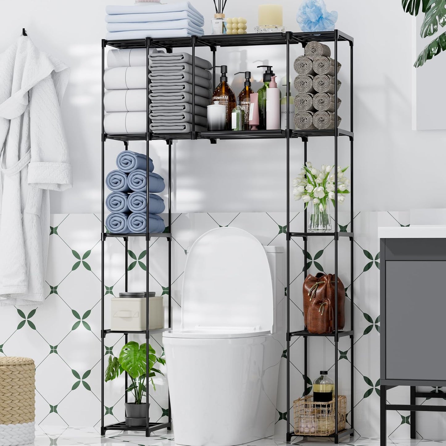 over the Toilet Storage Cabinet, Premium Bathroom Organizer and Storage Shelves for Small Spaces, Space-Saving Bathroom Shelving Units