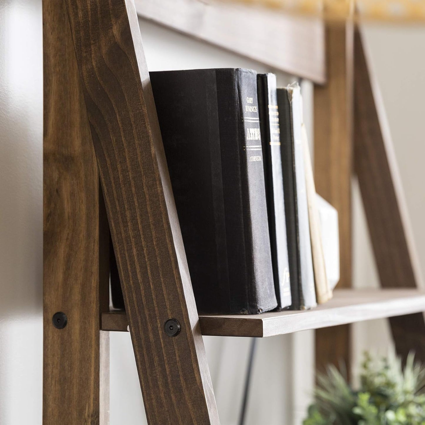 X Back Modern Farmhouse Wood Bookcase Bookshelf Home Office Living Room Storage, 4 Shelves, Brown