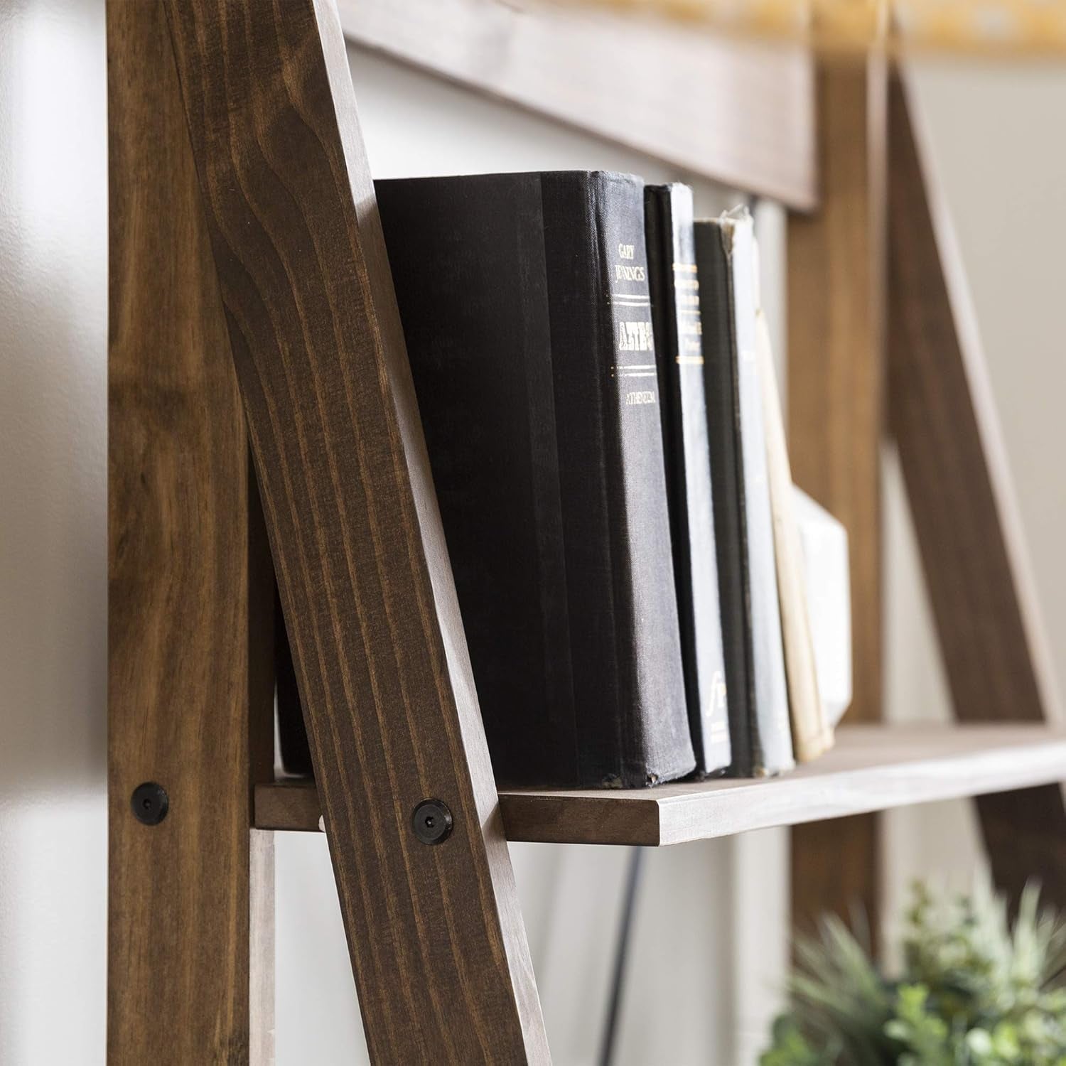 X Back Modern Farmhouse Wood Bookcase Bookshelf Home Office Living Room Storage, 4 Shelves, Brown