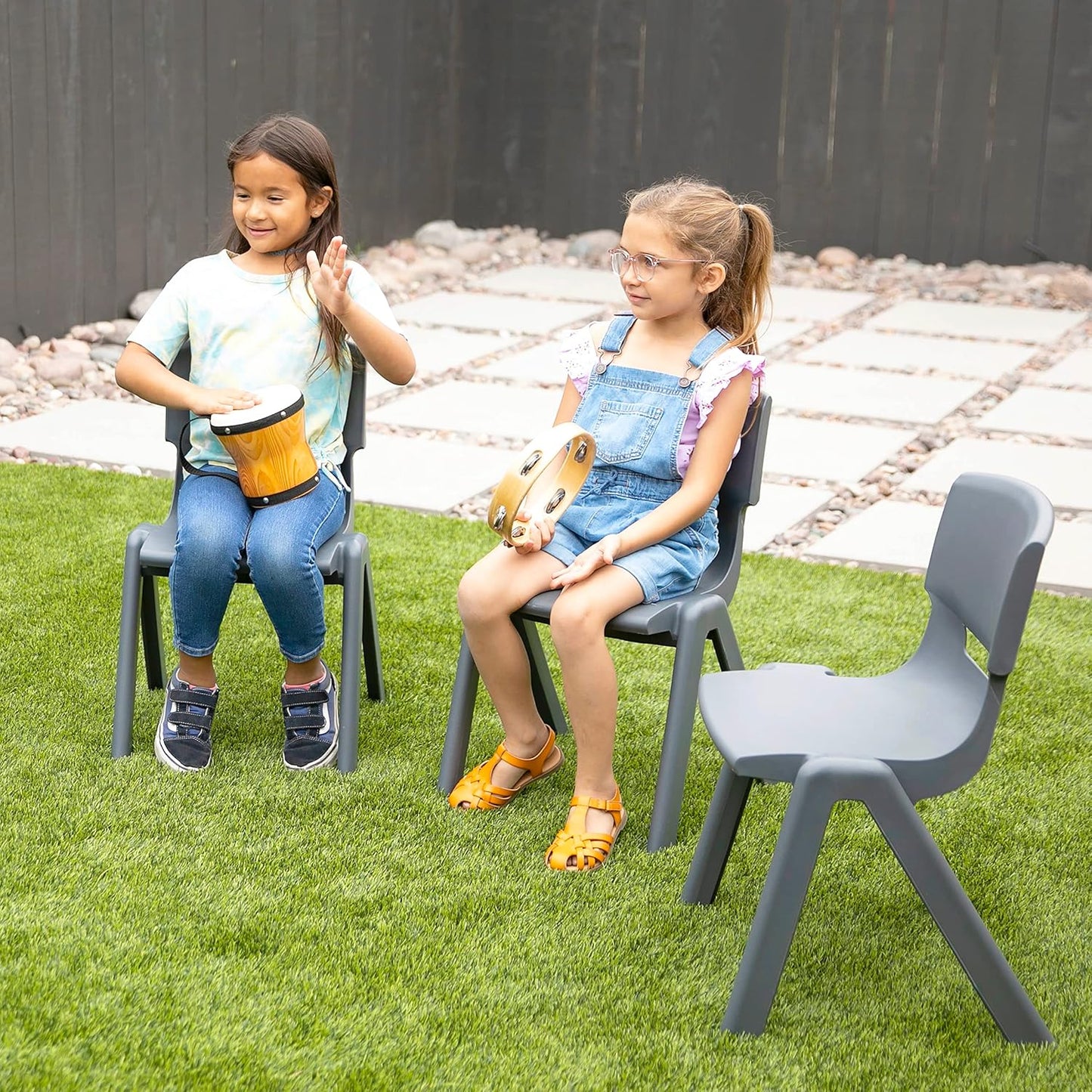 12In Plastic School Stack Chair, Classroom Furniture, Grey, 4-Pack