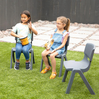 12In Plastic School Stack Chair, Classroom Furniture, Grey, 4-Pack