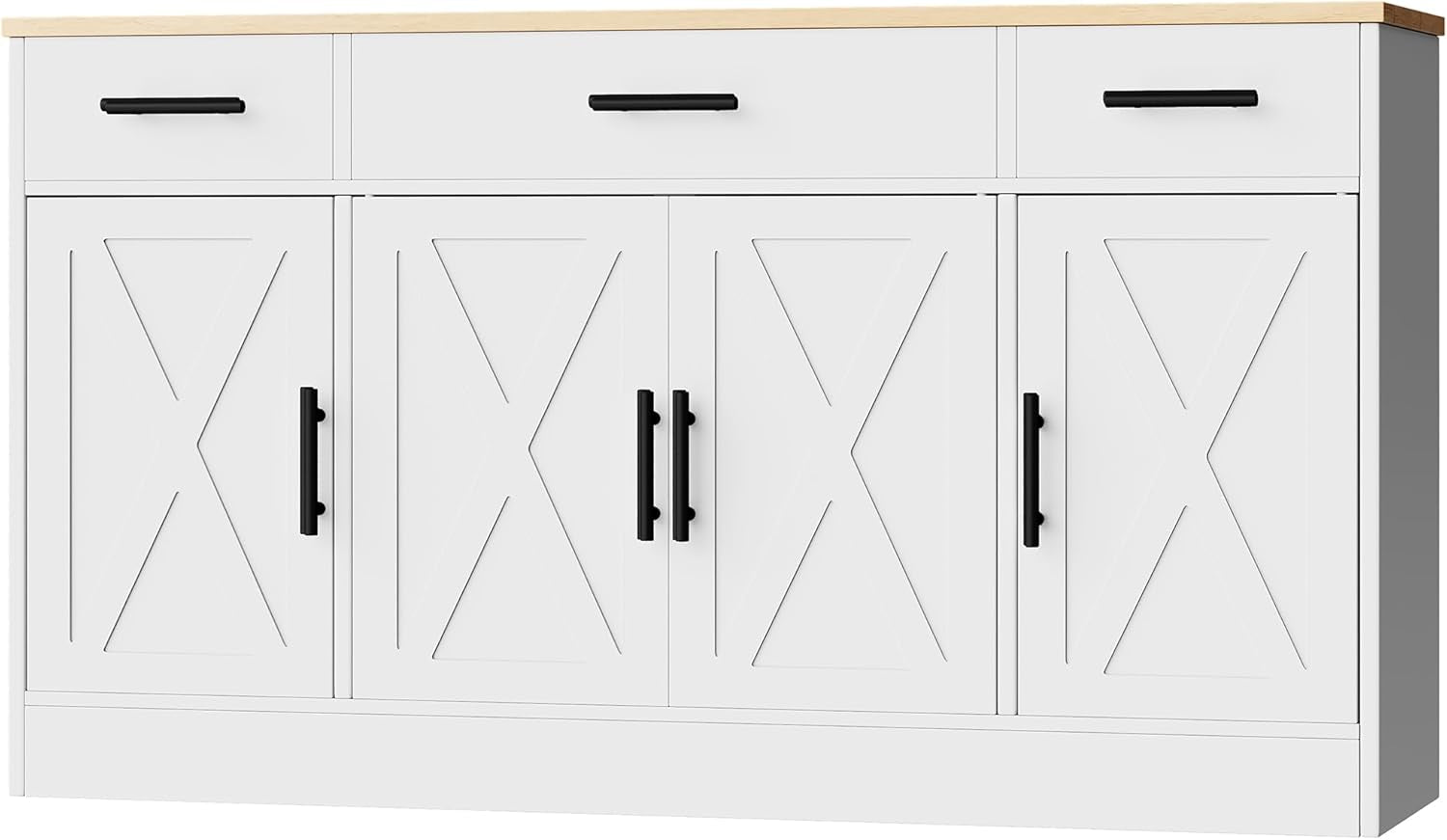Buffet Cabinet with Storage,53.4" Large Kitchen Storage Cabinet with 3 Drawers and 4 Doors,Wood Farmhouse Buffet Sideboard with Adjustable Shelf for Kitchen Living Room