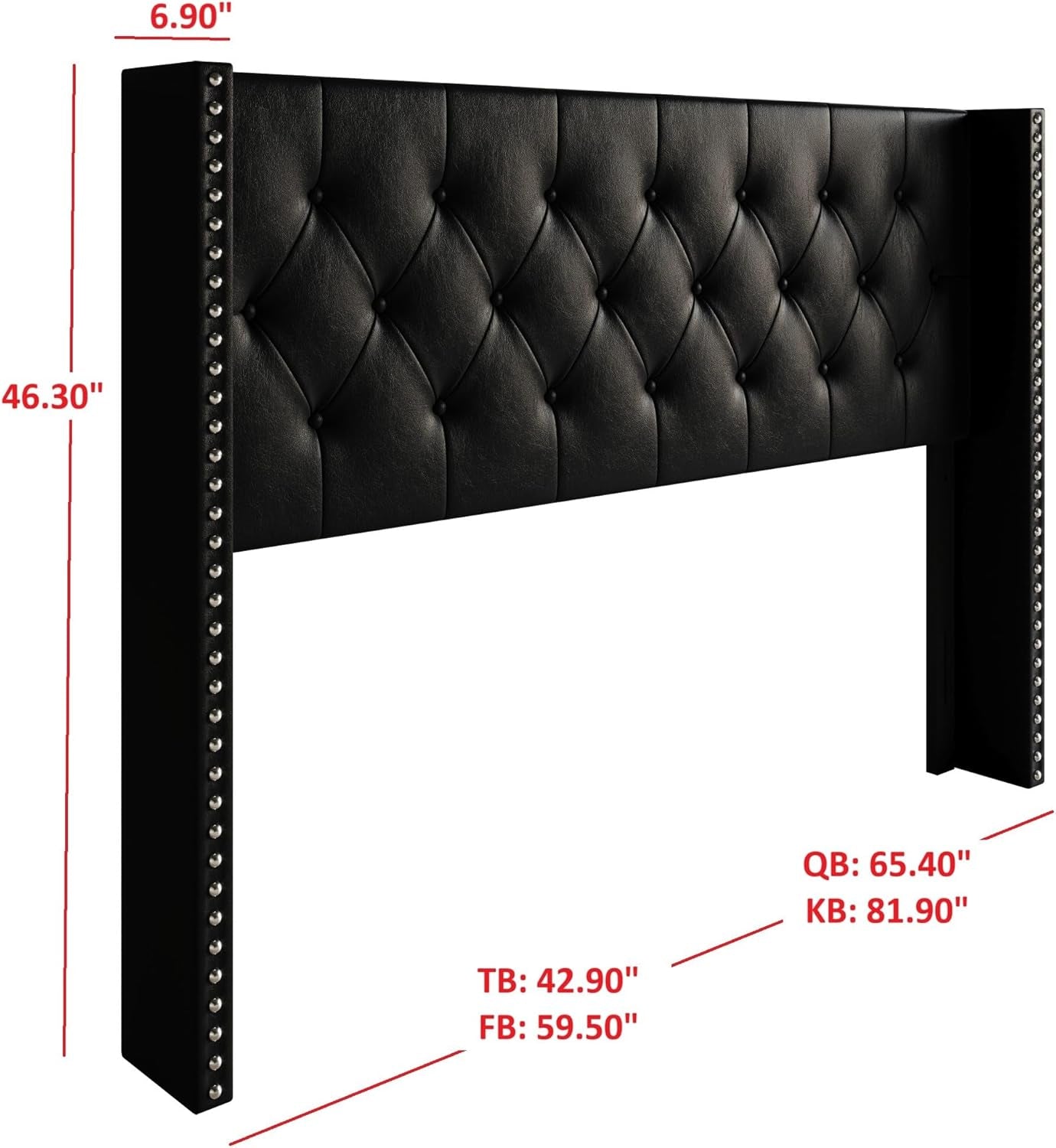 Sonoma King Tufted Upholstered Headboard, Wingback Design with Nailhead Trim and Foam Padding, Black