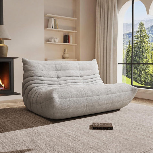 Bean Bag Chair, Oversized Loveseat Fireside Chair for Adults, 2 Seater with Memory Foam Filled, Lazy Sofa Lounge Floor Sofa for Living Room, Bedroom, Office, No Assembly Required. (Grey)