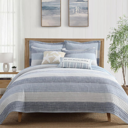 – Sand Stripes Blue King Pillow Sham Set of 2 – 20X36In – Textured Stripe – Blue and White – Cotton – Tie Closure
