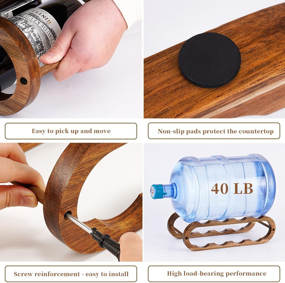 Wine Rack and Water Bottle Organizer 2 in 1 for Cabinet and Countertop - Adjustable in 2 Sizes (Acacia Wood 2 Tier)