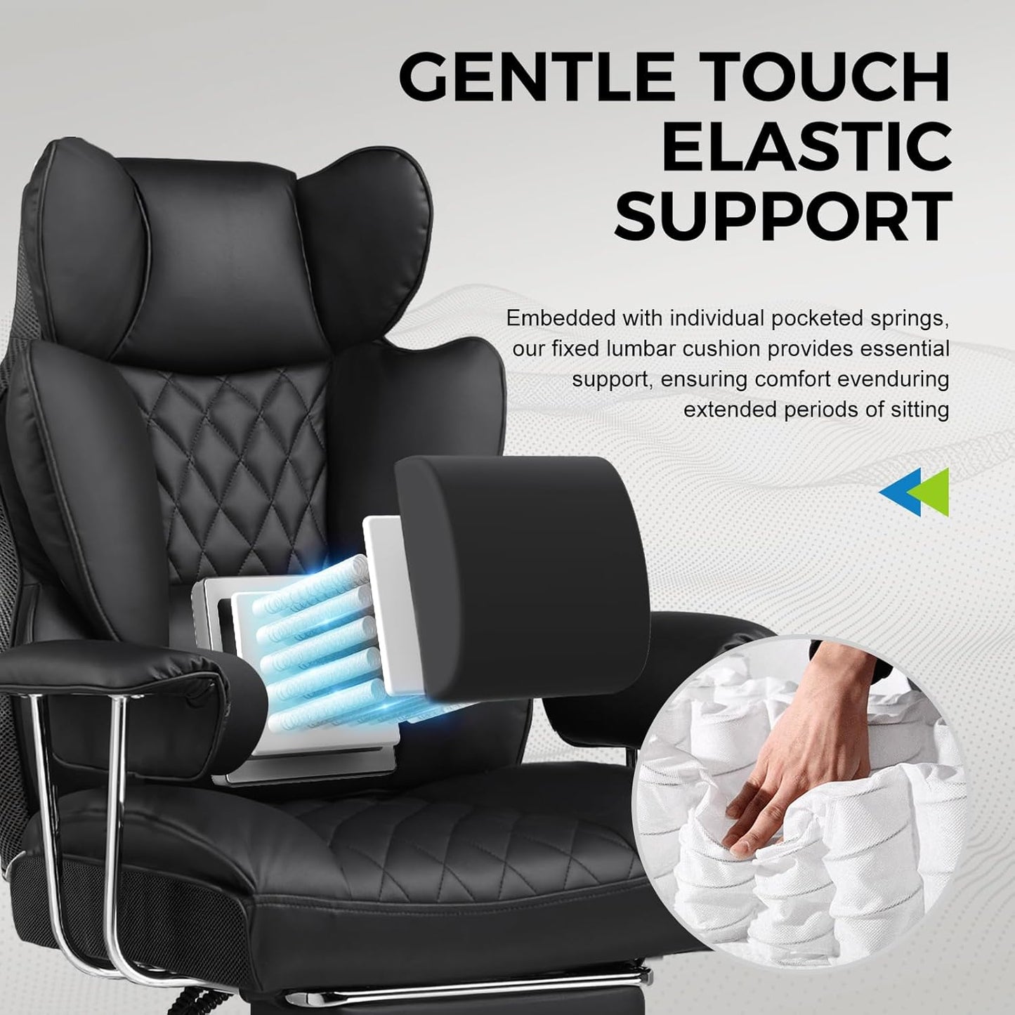 Gaming Chair,Office Chair with Pocket Spring Lumbar Support, Ergonomic Comfortable Wide Office Desk Computer Chair with Outward Fixed Soft Armrests and Footrest (PU Leather, Black)