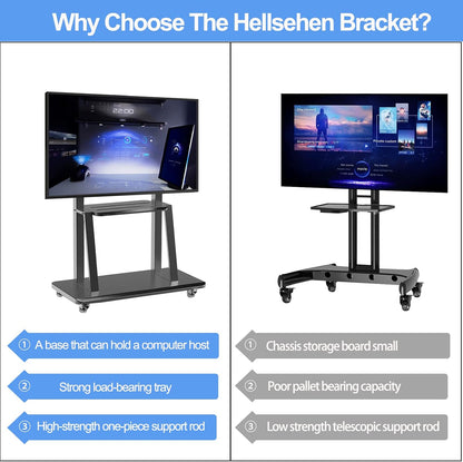 Mobile TV Stand,Rolling Tvs Cart on Wheels Height Adjustable Heavy-Duty Floor Stand Base for 32-75 Inch LCD LED OLED Flat Panel Screens Smartboard Movable Holds up to 220Lbs with Shelf