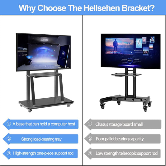 Mobile TV Stand,Rolling Tvs Cart on Wheels Height Adjustable Heavy-Duty Floor Stand Base for 32-75 Inch LCD LED OLED Flat Panel Screens Smartboard Movable Holds up to 220Lbs with Shelf