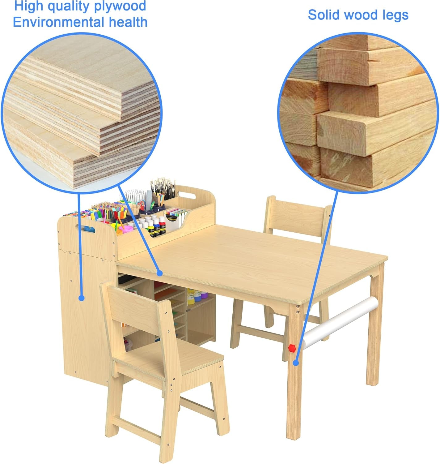Kids Art Table and Chairs Set, Craft Desk with Large Storage and Portable Art Supply Organizer for Children Ages 8-12, 47" L X 30" W