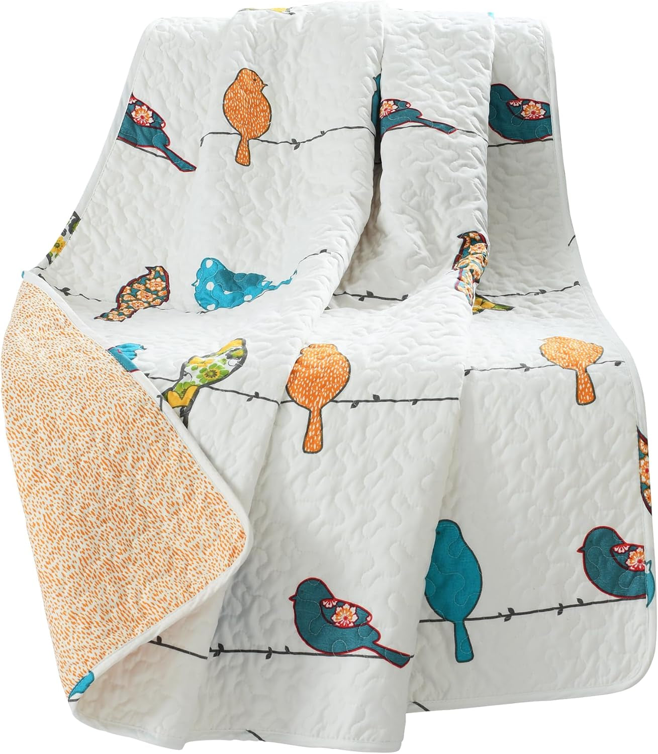 Rowley Birds Reversible Throw Blanket, 50" W X 60" L, Multi - Throw Blankets for Bed - Couch Blanket - Farmhouse Throw Blanket for Couch