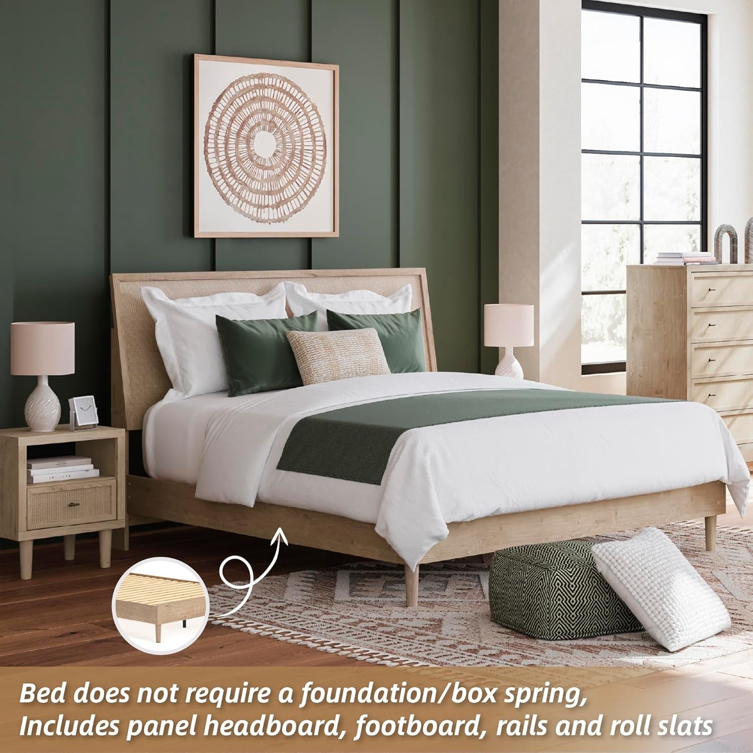Cielden Farmhouse Queen Panel Platform Bed, Foundation or Box Spring Not Needed, Light Brown