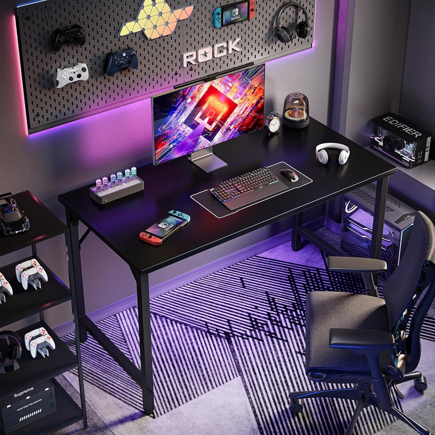 47 Inch Computer Desk, Home Office Desk Study Writing Kid Table, Simple PC Gaming Desk, Adjustable Feet, Black