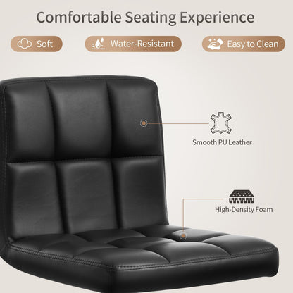 Bar Stools Set of 2, Adjustable PU Leather Swivel Barstools, Modern Counter Stools with Back and Footrest, Counter Height Barstools for Bar, Kitchen and Dining Room