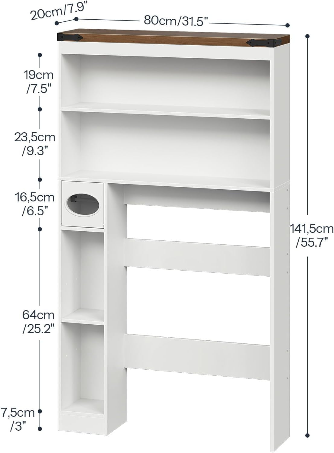 Over-The-Toilet Storage Rack, 3-Tier Freestanding Bathroom Shelves, Wooden Bathroom Organizer with Toilet Paper Holder, Farmhouse Space Saver, Laundry Room, White and Walnut WH20TS01