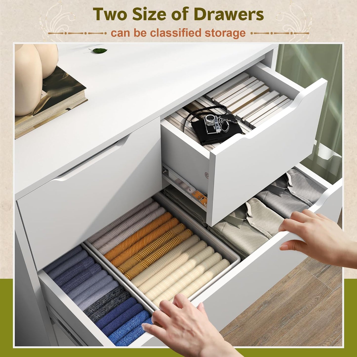 6 Drawer Dresser for Bedroom Tall Chest of Drawers for Hallway,White,43.2" H X 27.6" W X15.6 D