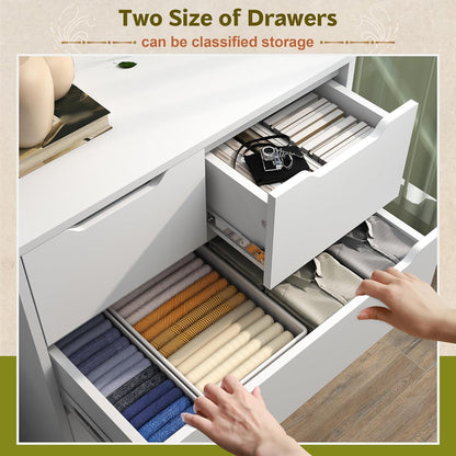6 Drawer Dresser for Bedroom Tall Chest of Drawers for Hallway,White,43.2" H X 27.6" W X15.6 D