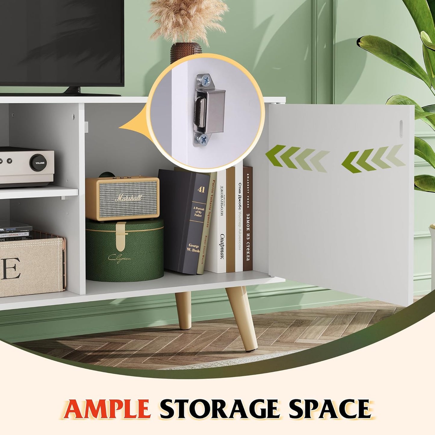 TV Stand for 55 Inch Tvs, Entertainment Center with Storage Cabinet, Mid-Century TV Stands for Living Room and Bedroom, 50" TV Console, White