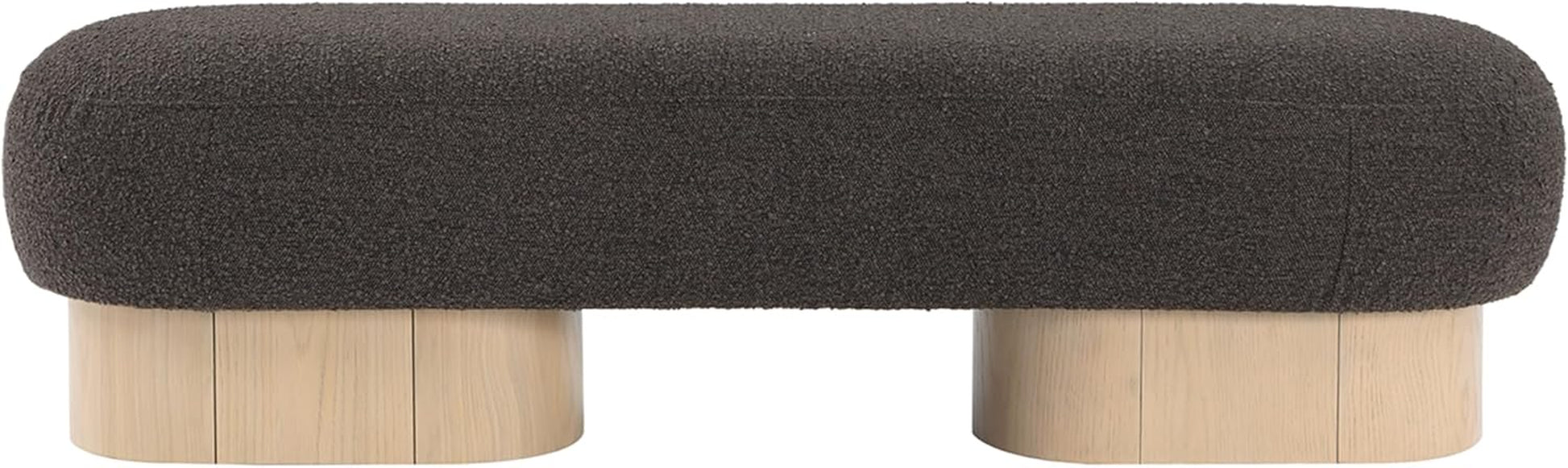 22001Brown Robertson Collection Art Deco Bench with Luxurious Brown Boucle Fabric and Rich Natural Oak Finish, 60.5" W X 18" D X 16" H, Brown