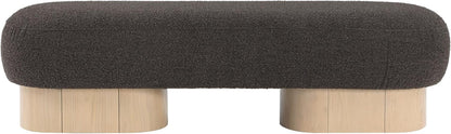 22001Brown Robertson Collection Art Deco Bench with Luxurious Brown Boucle Fabric and Rich Natural Oak Finish, 60.5" W X 18" D X 16" H, Brown