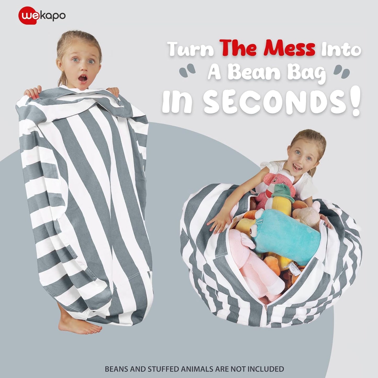 Stuffed Animal Storage Bean Bag Chair Cover for Kids | Stuffable Zipper Beanbag for Organizing Children Plush Toys Large Premium Cotton Canvas (Grey, X-Large)