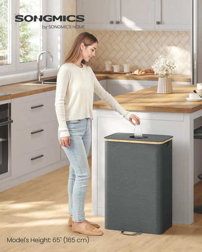 Recycling Bin for Kitchen 26.4 Gallon. Bottle Recycling Container, Collection Bin, for Metal, Plastic, Paper, Glass, Inner Bag with Handles, Kitchen, Slate Gray and Natural Beige URRB509G01