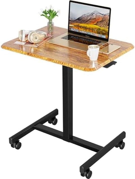 Rolling Standing Desk Adjustable Height Brown, Mobile Standing Desks with Wheels, Portable Table Medical Rolling Computer Cart, Podium Stand with Metal Frame for Teacher Classroom Laptop