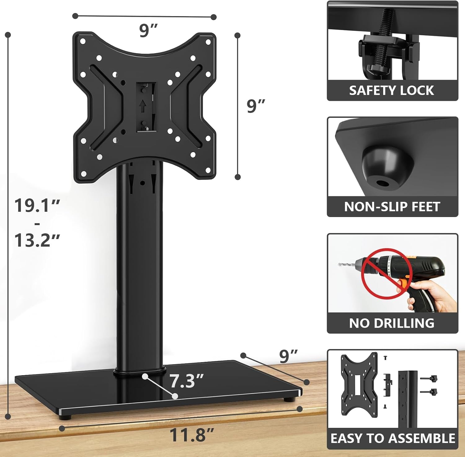 Universal TV Stand Base, Swivel Table Top TV Stand for 20-43 Inch Tvs/Monitors with 4 Level Height Adjustment and Tempered Glass Base, Holds up to 88 Lbs, VESA 200X200Mm