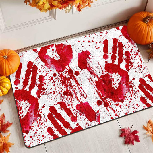 Halloween Welcome Door Mats Entrance Decoration Bloody Handprints Welcome Matt Blood Stain Door Front Porch Rug for outside Front Porch Entryway Decor, 18" X 30"Inch