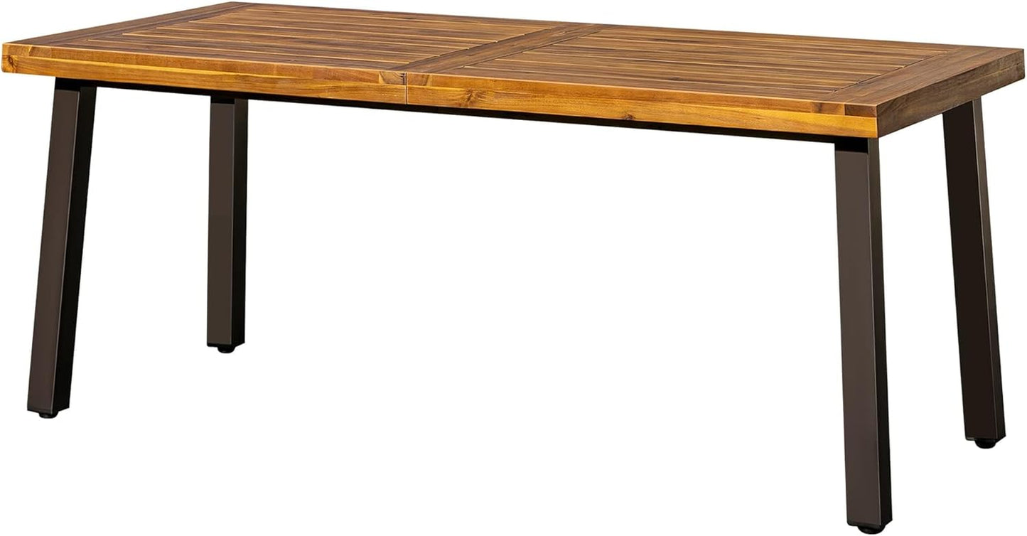 Home Acacia Wood Dining Table 6-Person Indoor Outdoor Table with Iron Legs, Sandblast Finish, Natural Stained, Rustic Metal, 69 * 33 * 30 Inch (Natural)