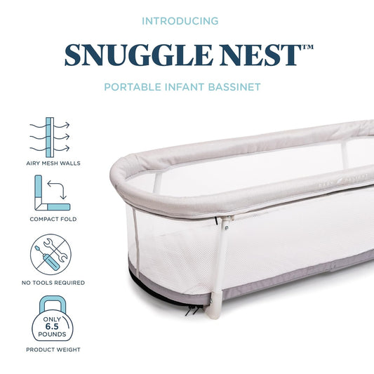 Snuggle Nest Bassinet, Portable Baby Bed, for Infants 0 – 5 Months, Driftwood Grey