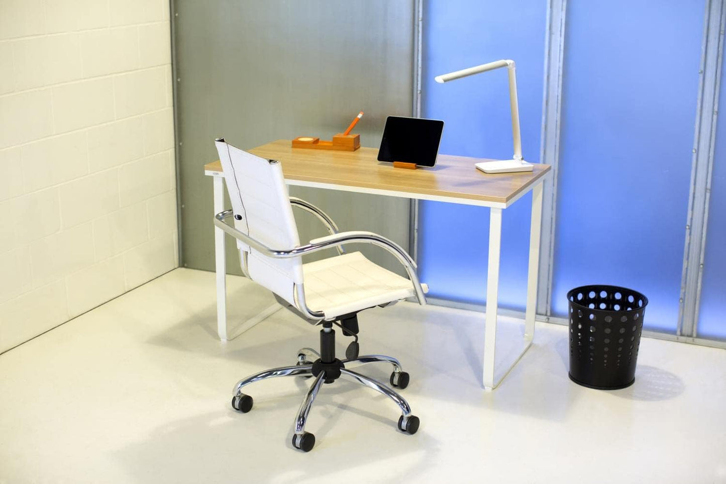 Simple Design Table Desk with Sled Base, , Beech Top White Legs (1943BHWH)