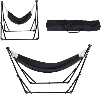 2 in 1 Hammock with Stand - Portable Hammock & Swing Chair, No Tools Assembly, with Carry Bag, Indoor Outdoor for Patio, Garden, Camping, Apartment (Black)