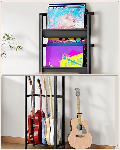 70.5"H Multi Guitar Stand, Guitar Rack Record Player Stand Sturdy and Space-Saving, Guitar Display Holds 6 Instruments, Retro Industrial Style, for Home, Studio, Rustic Brown and Black TCJ18BF