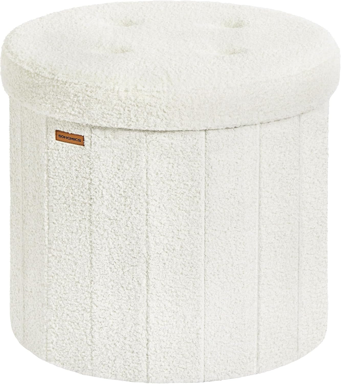 Mazie Collection - round Storage Ottoman, Folding Footrest Stool with Removable Lid, Easy Assembly, Teddy Fleece Vanity Stool for Bedroom, Living Room, Entryway, Cream White ULSF606W01